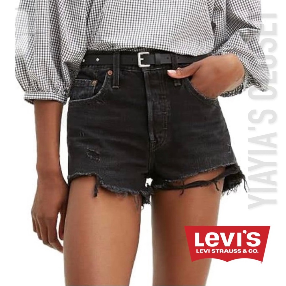 Levi's Women's 33 Premium 501 Original High-Rise Distressed Shorts - Black